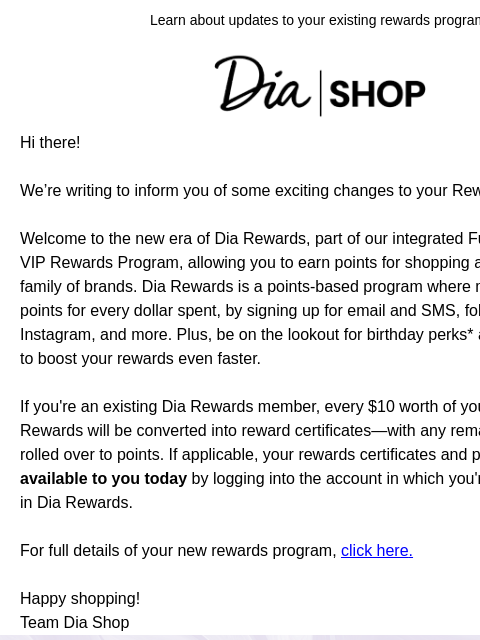 dia newsletter: New and improved Dia Shop Rewards