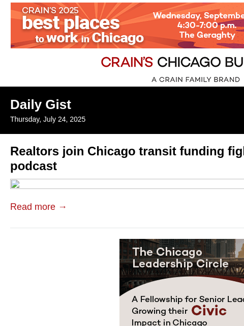 crainalerts newsletter: Realtors join Chicago transit funding fight: Crain...