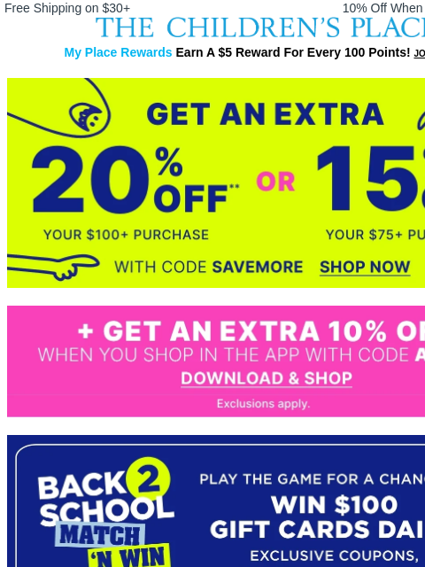 childrensplace newsletter: 🔥Hot deal: EXTRA 20% OFF + App Bonus Inside!