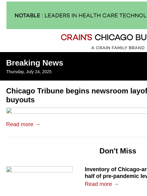 crainalerts newsletter: Tribune begins newsroom layoffs in wake of failed ...