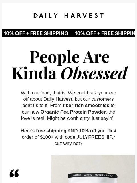 daily-harvest newsletter: Free shipping+ 10% off is here