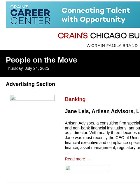crainalerts newsletter: Crain's Chicago Business - People on the Move