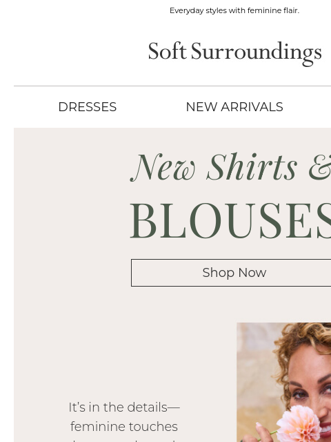 softsurroundings newsletter: New Blouses, Artfully Detailed