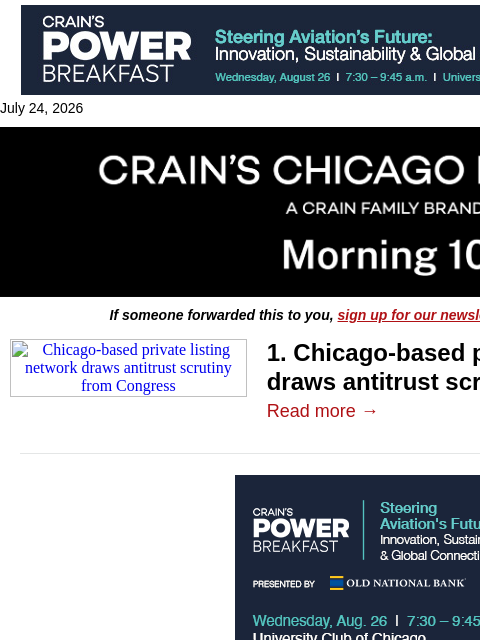 crainalerts newsletter: Private listing network draws antitrust scrutiny
