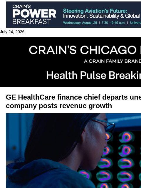 crainalerts newsletter: GE HealthCare finance chief exits