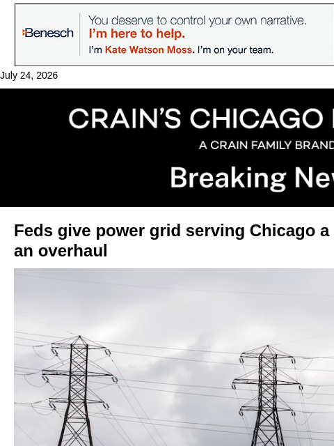 crainalerts newsletter: Feds give power grid serving Chicago a two-month d...