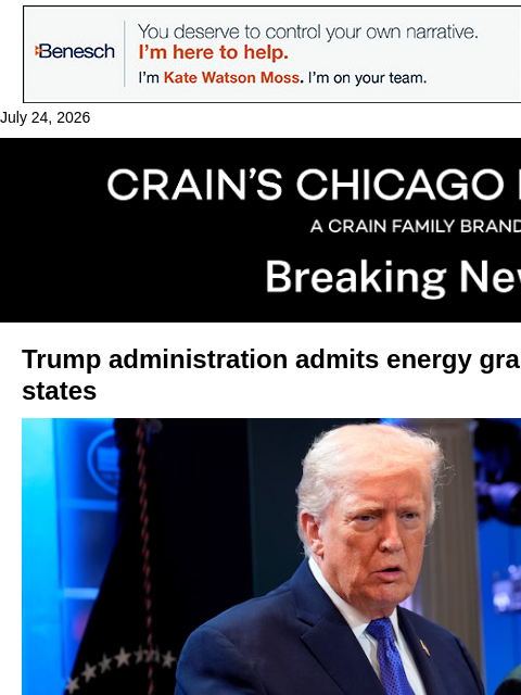 crainalerts newsletter: Team Trump admits energy grant cuts targeted blue ...