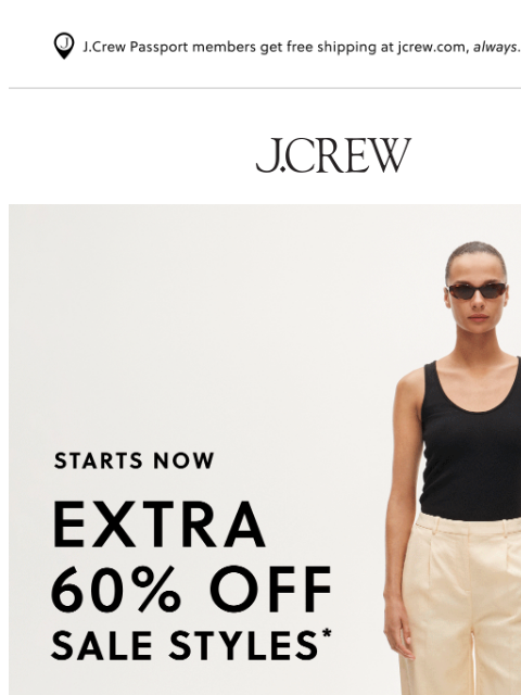 jcrew newsletter: Extra 60% off sale styles, on now