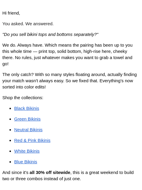 summersalt newsletter: Your bikini, your rules
