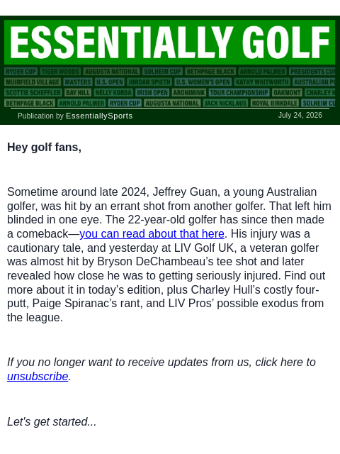 newsbreakexpress newsletter: Pro Escapes Scary Injury from Tee Shot