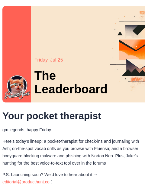 producthunt newsletter: 😸 Code becomes therapy
