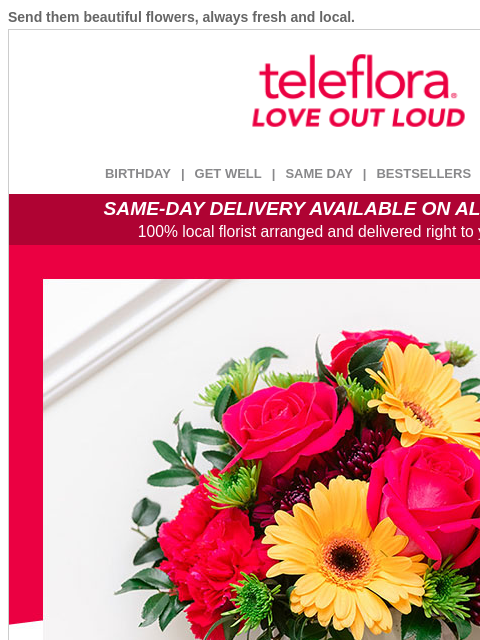 teleflora newsletter: Treat Mom & Dad 🥰 20% Off All Flowers