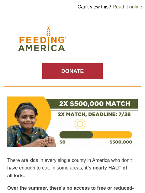 feedingamerica newsletter: Help fill the gap and feed kids this summer 🍎