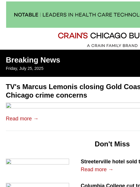 crainalerts newsletter: Marcus Lemonis closing Gold Coast boutique