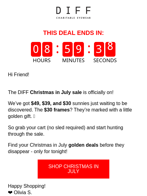 diffeyewear newsletter: Christmas In July: As Low As $30 🎁