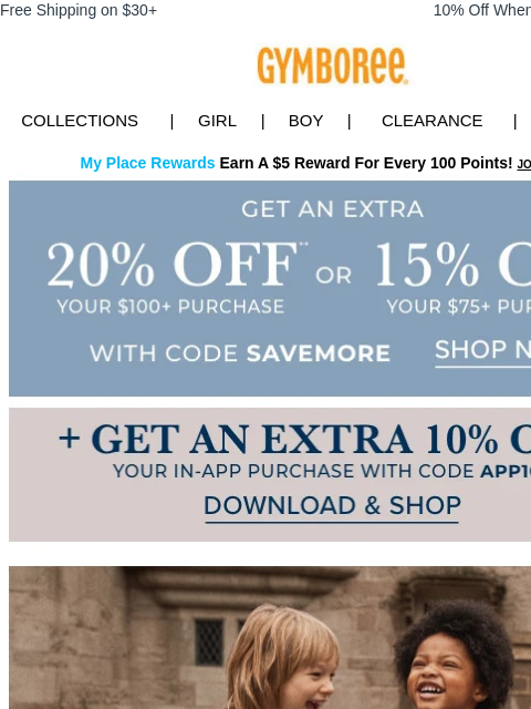 gymboree newsletter: Hooray! 🎉 get 20% Off your next purchase