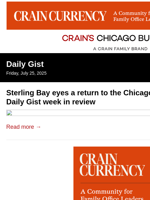 crainalerts newsletter: Sterling Bay eyes a return to the Chicago office g...