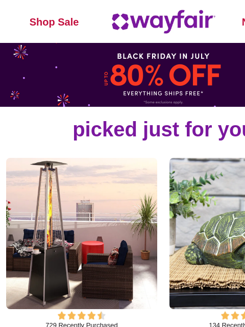 wayfair newsletter: PATIO HEATERS ✨ BLACK ✨ FRIDAY ✨ IN ✨ JULY ✨ 
