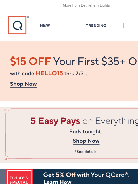 qvcemail newsletter: Bethlehem Lights TSV® & 5 Easy Pays + Get $15 Off