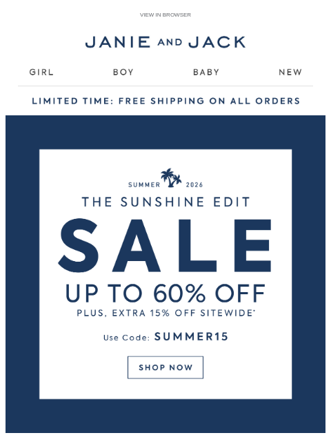 janieandjack newsletter: Use code SUMMER15 + free shipping