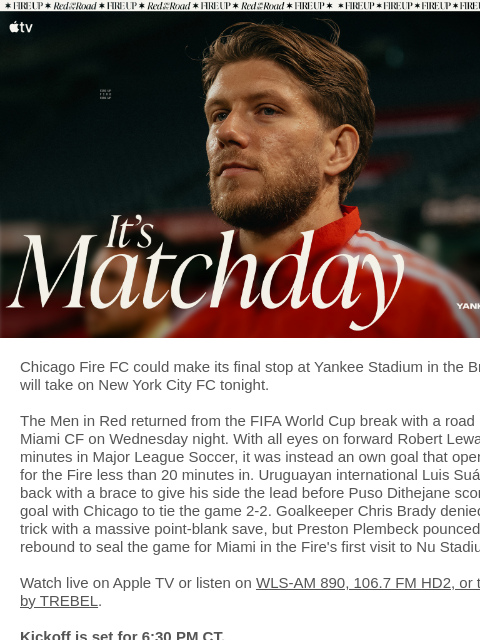 chicagofirefc newsletter: TONIGHT: Chicago Fire vs New York City FC