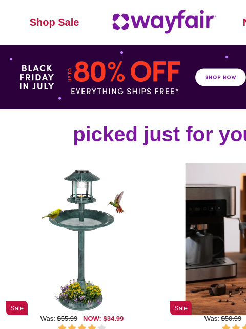 wayfair newsletter: BIRD BATHS ⚫ UP TO 80% OFF ⚫ BLACK FRIDAY IN JULY ...