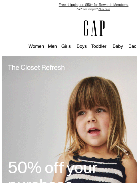 gap newsletter: Don't forget: 50% off + app bonus 15% ends soon.