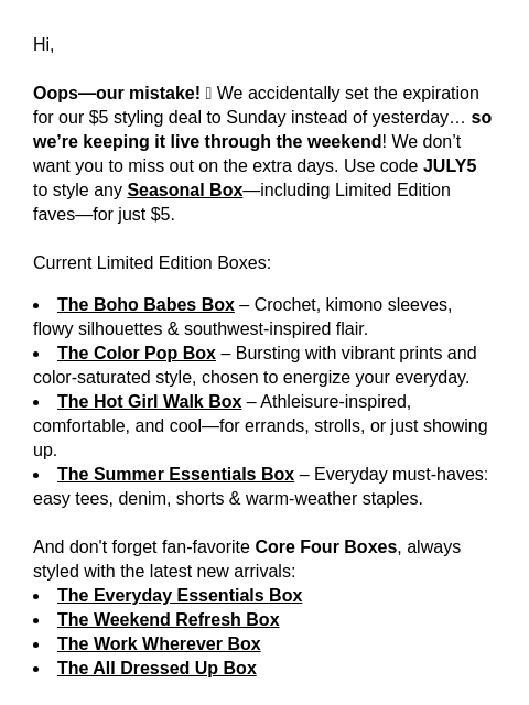 dia newsletter: OOPS 🙈 $5 Styling Promo Still Active