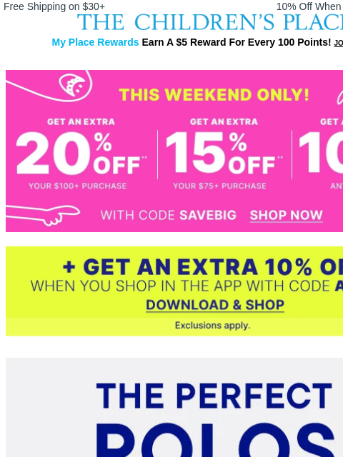 childrensplace newsletter: Ready to find your perfect polo? 👕 $5 & up
