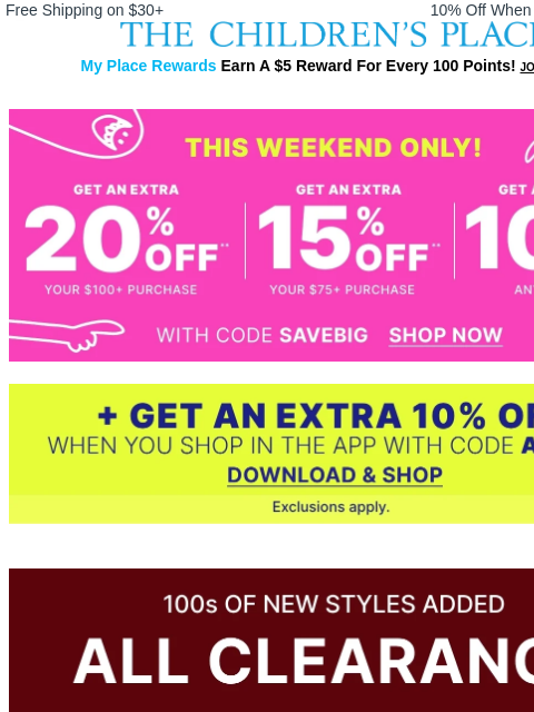 childrensplace newsletter: 🚨70% Off Clearance – Just Dropped: 100s of New St...