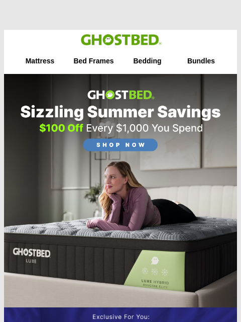 ghostbed newsletter: $100 off every $1,000 - Act Fast!