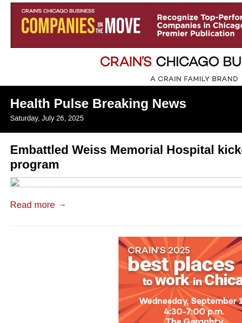 crainalerts newsletter: Embattled Weiss hospital kicked off Medicare progr...