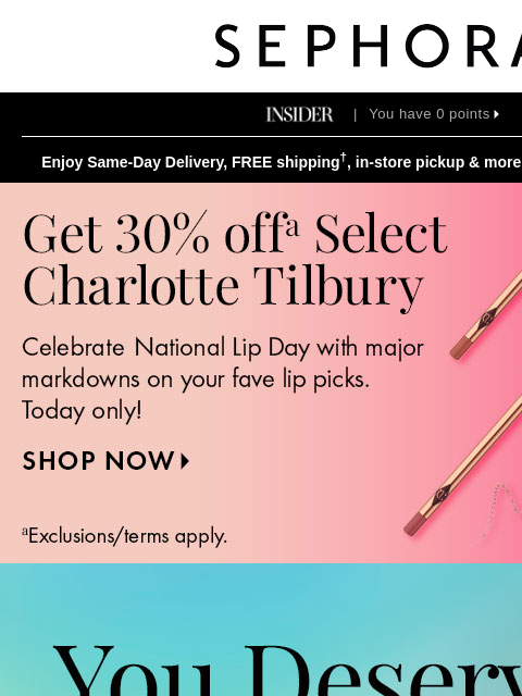 sephora newsletter: Save up to 50% on select lip must-haves ⭐