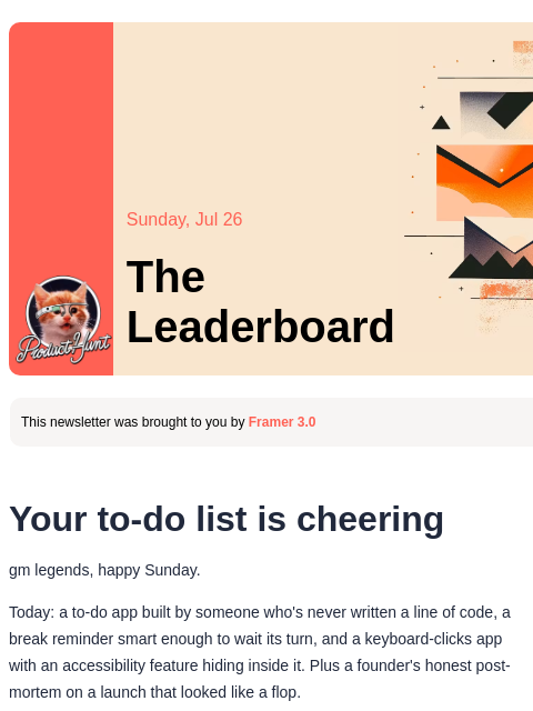 producthunt newsletter: 😸 Your to-do list is cheering