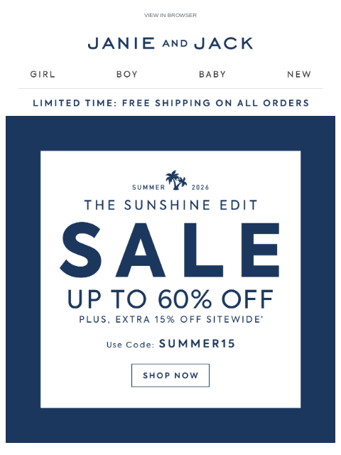 janieandjack newsletter: For the weekend: up to 60% off + extra 15% off