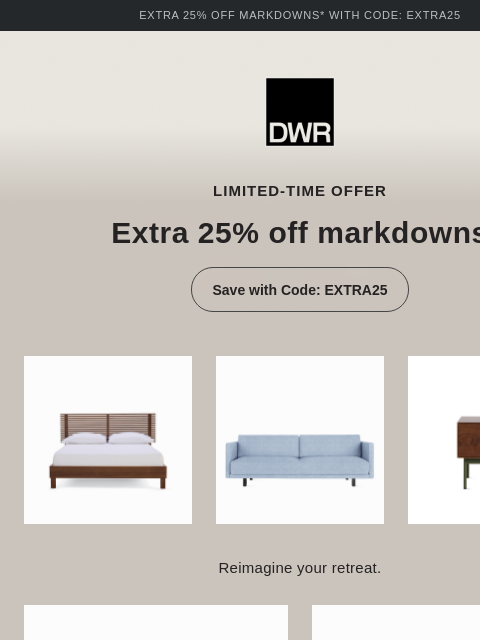 dwr newsletter: Bedroom markdowns: up to 50% off