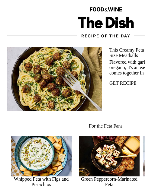 foodandwine newsletter: Greek-Inspired Mini Meatball Pasta