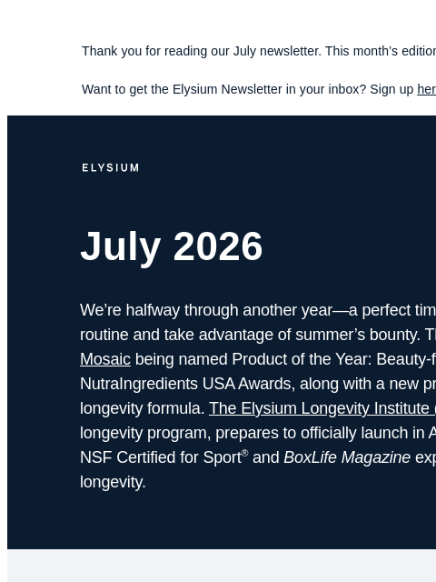 elysiumhealth newsletter: Creatine+ is NSF Certified for Sport