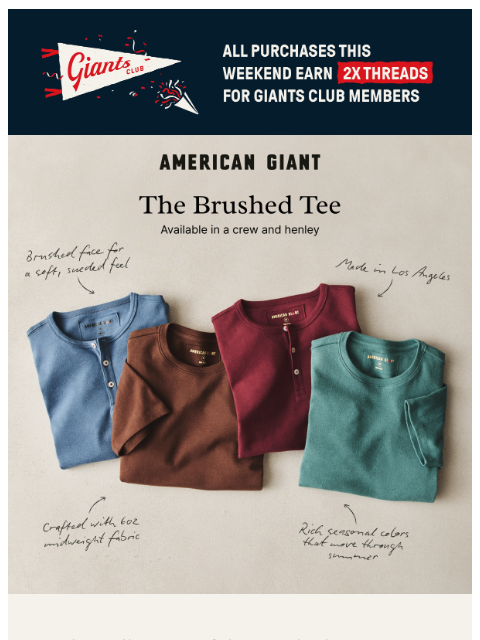 american-giant newsletter: Every Brushed Tee color, for summer