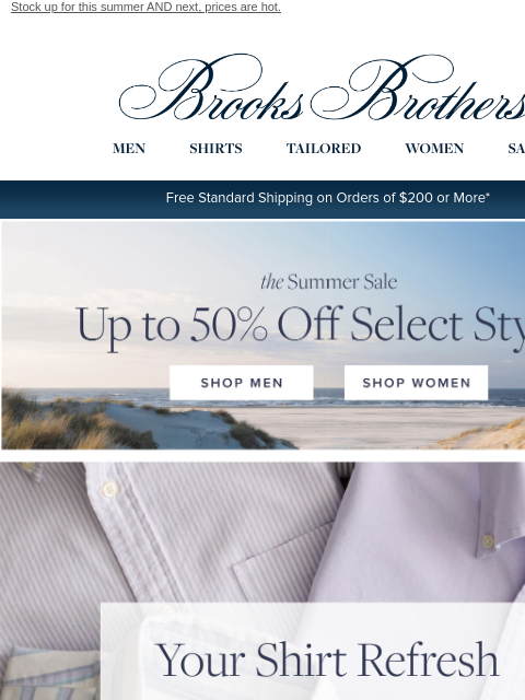 brooksbrothers newsletter: Summer sale shirts, 2 for $89