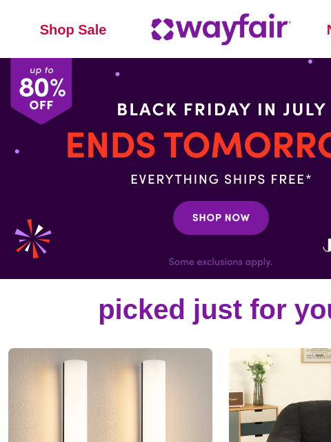 wayfair newsletter: WALL SCONCES ❗ UP TO 80% OFF won’t last ❗ Shop FAS...