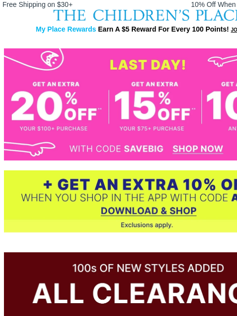 childrensplace newsletter: LIMITED TIME | ONLINE ONLY: 70% Off ALL Clearance!