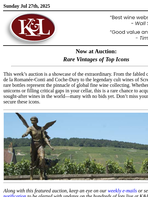 klwines newsletter: Top Cellar Icons From DRC, Coche Dury and Screamin...