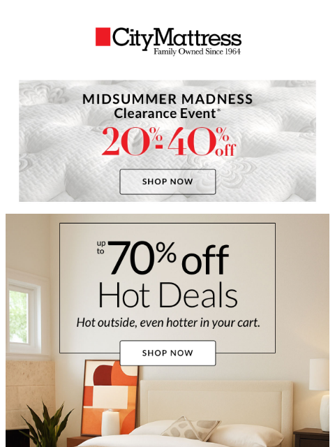 citymattress newsletter: Hot Deals Alert: Up to 70% Off