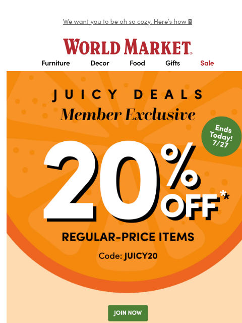 emailworldmarket newsletter: ✨ 20% off ENDS TONIGHT.