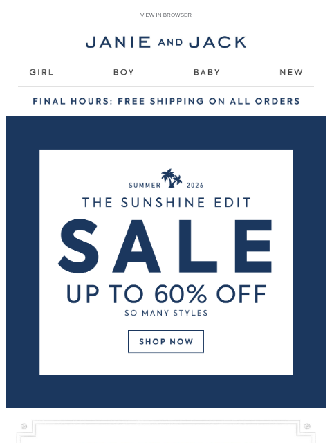 janieandjack newsletter: Don't miss it: free shipping + use code SUMMER15