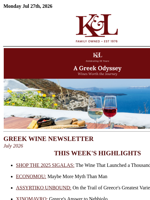 klwines newsletter: K&L Wine Merchants: Spotlight on Greece