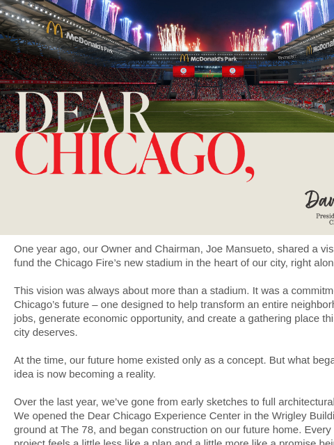 chicagofirefc newsletter: Dear Chicago