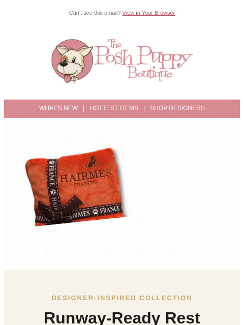 poshpuppyboutique newsletter: Runway-Ready Rest: Our Designer-Inspired Beds Have...
