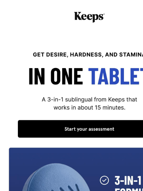 keeps newsletter: 3 Benefits. 1 Tablet.